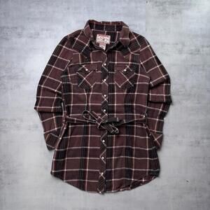 Y2K Brown True Religion Grunge Plaid Rocky Button Up Dress